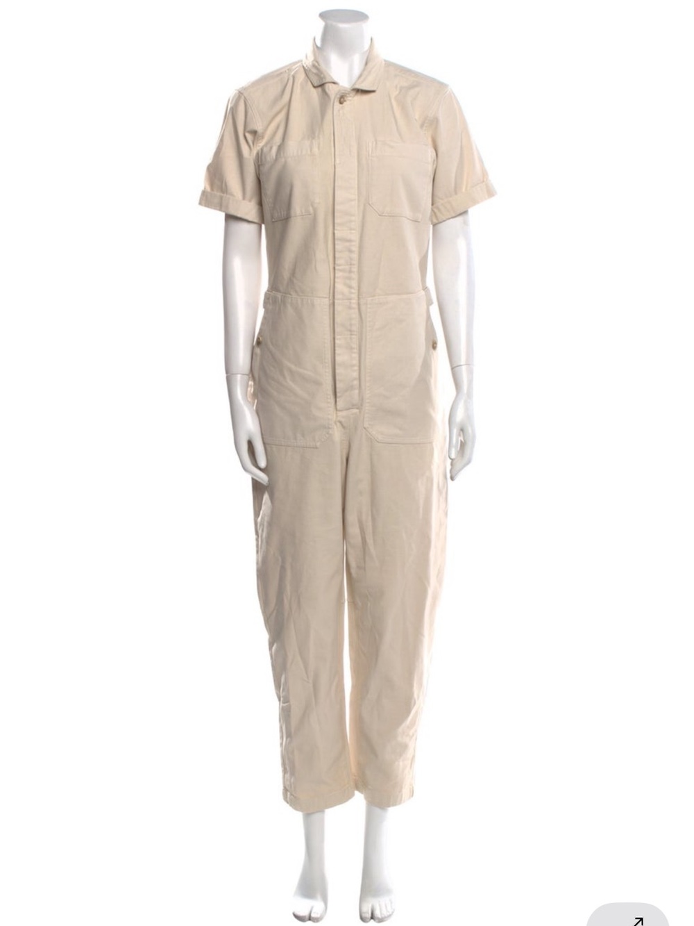 Utility Short-Sleeve Jumpsuit in Beige
